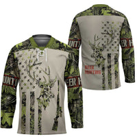 Deer Skull Camouflage Hockey Jersey American Hunting Culture in Forest Green and Earth Tones