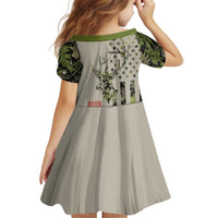 Deer Skull Camouflage Kid Short Sleeve Dress American Hunting Culture in Forest Green and Earth Tones
