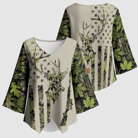 Deer Skull Camouflage Kimono Sleeve Blouse American Hunting Culture in Forest Green and Earth Tones
