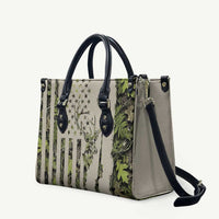 Deer Skull Camouflage Leather Bag American Hunting Culture in Forest Green and Earth Tones