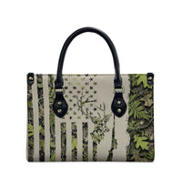 Deer Skull Camouflage Leather Bag American Hunting Culture in Forest Green and Earth Tones