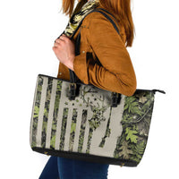 Deer Skull Camouflage Leather Tote Bag American Hunting Culture in Forest Green and Earth Tones
