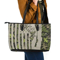 Deer Skull Camouflage Leather Tote Bag American Hunting Culture in Forest Green and Earth Tones