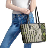 Deer Skull Camouflage Leather Tote Bag American Hunting Culture in Forest Green and Earth Tones