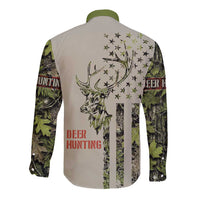 Deer Skull Camouflage Long Sleeve Button Shirt American Hunting Culture in Forest Green and Earth Tones
