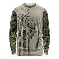Deer Skull Camouflage Long Sleeve Shirt American Hunting Culture in Forest Green and Earth Tones
