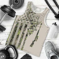 Deer Skull Camouflage Men Tank Top American Hunting Culture in Forest Green and Earth Tones