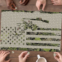 Deer Skull Camouflage Puzzle American Hunting Culture in Forest Green and Earth Tones