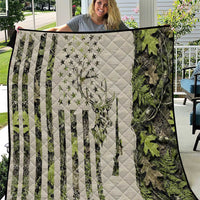 Deer Skull Camouflage Quilt American Hunting Culture in Forest Green and Earth Tones