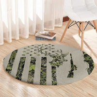 Deer Skull Camouflage Round Carpet American Hunting Culture in Forest Green and Earth Tones