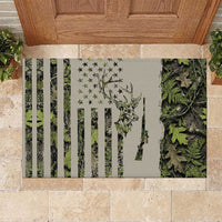 Deer Skull Camouflage Rubber Doormat American Hunting Culture in Forest Green and Earth Tones