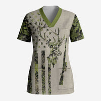 Deer Skull Camouflage Scrub Top American Hunting Culture in Forest Green and Earth Tones