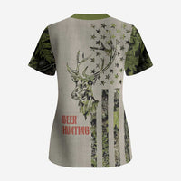 Deer Skull Camouflage Scrub Top American Hunting Culture in Forest Green and Earth Tones