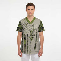 Deer Skull Camouflage Scrub Top American Hunting Culture in Forest Green and Earth Tones
