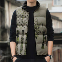 Deer Skull Camouflage Sleeveless Puffer Jacket American Hunting Culture in Forest Green and Earth Tones
