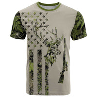 Deer Skull Camouflage T Shirt American Hunting Culture in Forest Green and Earth Tones