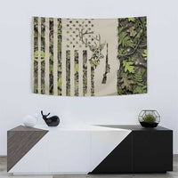 Deer Skull Camouflage Tapestry American Hunting Culture in Forest Green and Earth Tones
