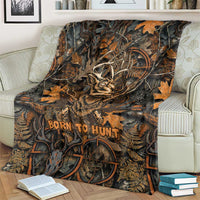 Deer Hunting Skull Blanket Autumn Leaves Rustic Brown and Orange Tones