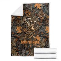Deer Hunting Skull Blanket Autumn Leaves Rustic Brown and Orange Tones
