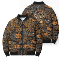 Deer Hunting Skull Bomber Puffer Jacket Autumn Leaves Rustic Brown and Orange Tones