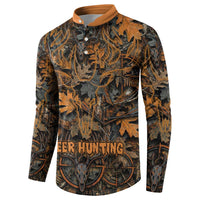 Deer Hunting Skull Button Sweatshirt Autumn Leaves Rustic Brown and Orange Tones