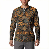 Deer Hunting Skull Button Sweatshirt Autumn Leaves Rustic Brown and Orange Tones