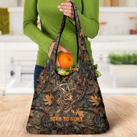 Deer Hunting Skull Grocery Bag Autumn Leaves Rustic Brown and Orange Tones
