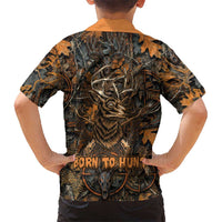 Deer Hunting Skull Kid Hawaiian Shirt Autumn Leaves Rustic Brown and Orange Tones