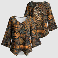 Deer Hunting Skull Kimono Sleeve Blouse Autumn Leaves Rustic Brown and Orange Tones