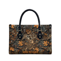 Deer Hunting Skull Leather Bag Autumn Leaves Rustic Brown and Orange Tones