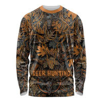 Deer Hunting Skull Long Sleeve Shirt Autumn Leaves Rustic Brown and Orange Tones