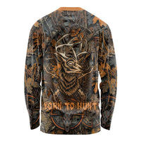 Deer Hunting Skull Long Sleeve Shirt Autumn Leaves Rustic Brown and Orange Tones