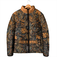 Deer Hunting Skull Padded Jacket Autumn Leaves Rustic Brown and Orange Tones