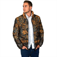Deer Hunting Skull Padded Jacket Autumn Leaves Rustic Brown and Orange Tones