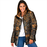 Deer Hunting Skull Padded Jacket Autumn Leaves Rustic Brown and Orange Tones