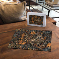 Deer Hunting Skull Puzzle Autumn Leaves Rustic Brown and Orange Tones