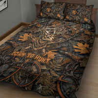Deer Hunting Skull Quilt Bed Set Autumn Leaves Rustic Brown and Orange Tones