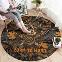 Deer Hunting Skull Round Carpet Autumn Leaves Rustic Brown and Orange Tones