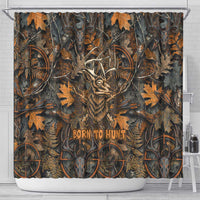 Deer Hunting Skull Shower Curtain Autumn Leaves Rustic Brown and Orange Tones