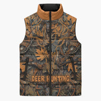Deer Hunting Skull Sleeveless Puffer Jacket Autumn Leaves Rustic Brown and Orange Tones