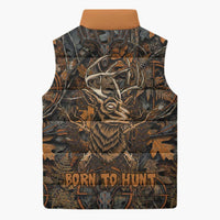 Deer Hunting Skull Sleeveless Puffer Jacket Autumn Leaves Rustic Brown and Orange Tones