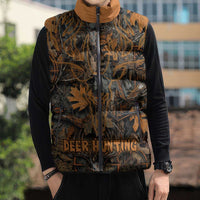 Deer Hunting Skull Sleeveless Puffer Jacket Autumn Leaves Rustic Brown and Orange Tones