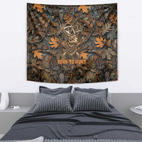 Deer Hunting Skull Tapestry Autumn Leaves Rustic Brown and Orange Tones