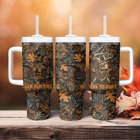 Deer Hunting Skull Tumbler With Handle Autumn Leaves Rustic Brown and Orange Tones