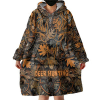 Deer Hunting Skull Wearable Blanket Hoodie Autumn Leaves Rustic Brown and Orange Tones