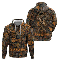 Deer Hunting Skull Zip Hoodie Autumn Leaves Rustic Brown and Orange Tones