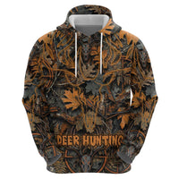 Deer Hunting Skull Zip Hoodie Autumn Leaves Rustic Brown and Orange Tones