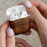 Personalized Deer Hunter AirPods Case Antler Outline and Autumn Camouflage Hunting