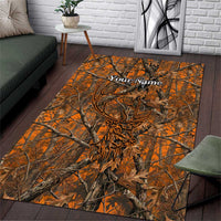 Personalized Deer Hunter Area Rug Antler Outline and Autumn Camouflage Hunting
