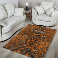 Personalized Deer Hunter Area Rug Antler Outline and Autumn Camouflage Hunting